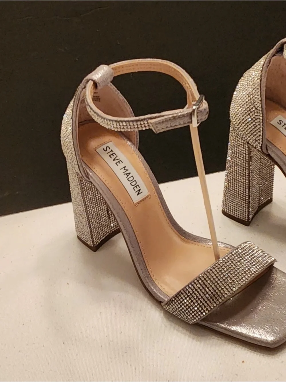 Steve Madden Silver Crystal Block Heel Sandals